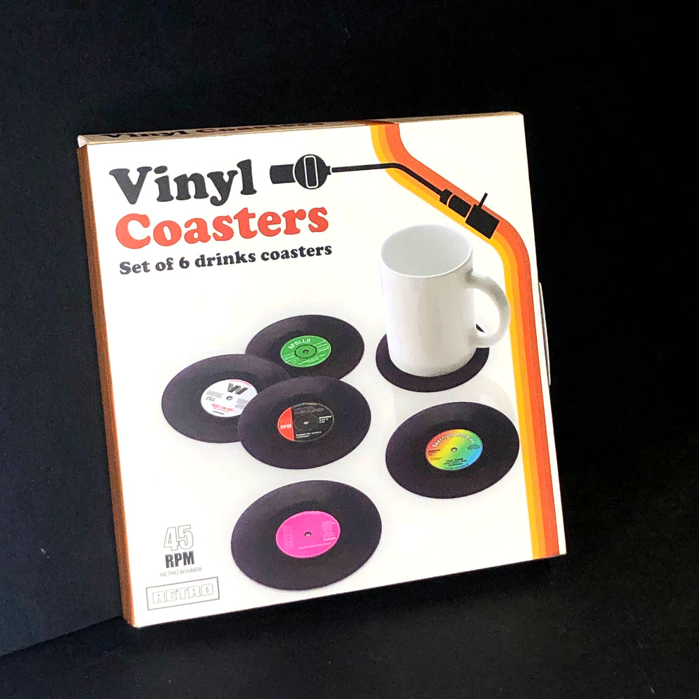 Retro Sounds 45 RPM Vinyl coasters, set of 6. New with tags.